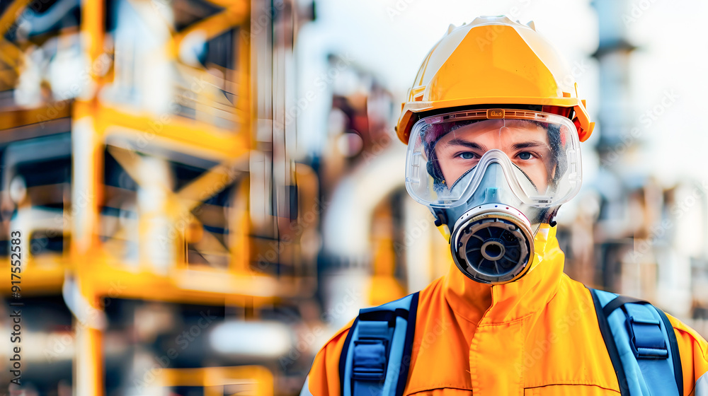 Oil Refinery Worker in Protective Gear Oil Refinery Worker in Protective Gear