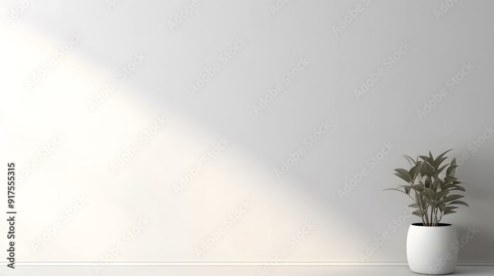 Realistic Room Corner with Wall Lamp and Plant on White Background, Soft Lighting from Left Realistic Room Corner with Wall Lamp and Plant on White Background, Soft Lighting from Left