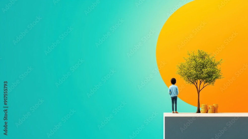 Fototapeta premium Empowering Disadvantaged Communities: Financial Literacy Education in Flat Design Illustration with Copy Space for Text