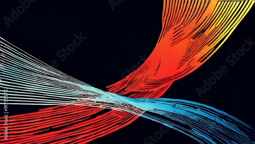 Abstract Lines Art with Brushed Ink Lines Design. photo