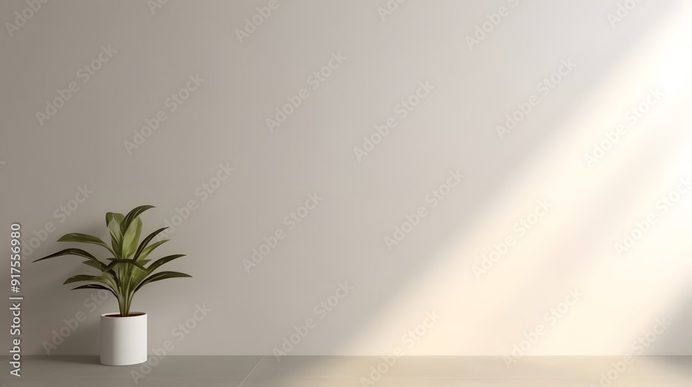 Realistic Room Corner with Wall Lamp and Plant on White Background, Soft Lighting from Left Realistic Room Corner with Wall Lamp and Plant on White Background, Soft Lighting from Left