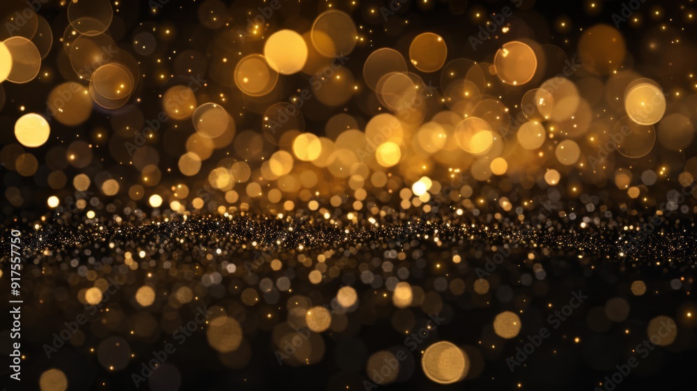Golden Glitter and Bokeh Lights on a Black Background