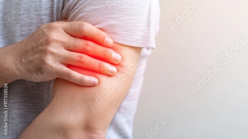 Wallpaper Mural A close-up of a person experiencing discomfort in their elbow area, highlighting a health concern related to joint pain. Torontodigital.ca