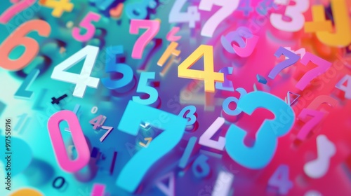 Colorful 3D Numbers on Yellow Background for Fun Learning Concept