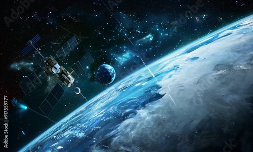 Wallpaper Mural Earth from Space with Satellite and Meteor Showers Torontodigital.ca