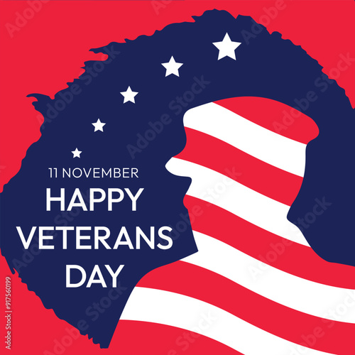 Happy veterans day design with Soldier flag illustration.