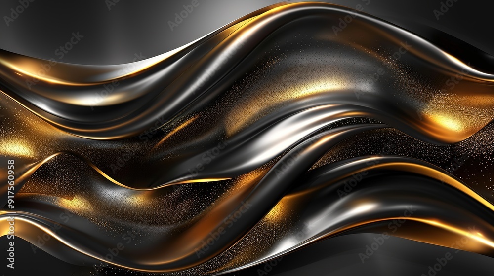 Abstract 3D black and gold waves background. Abstract 3D black and gold waves background.