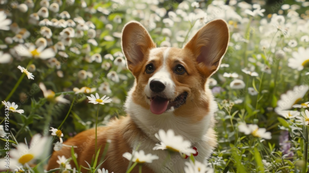 A Welsh Corgi in a Field of Daisies A Welsh Corgi in a Field of Daisies