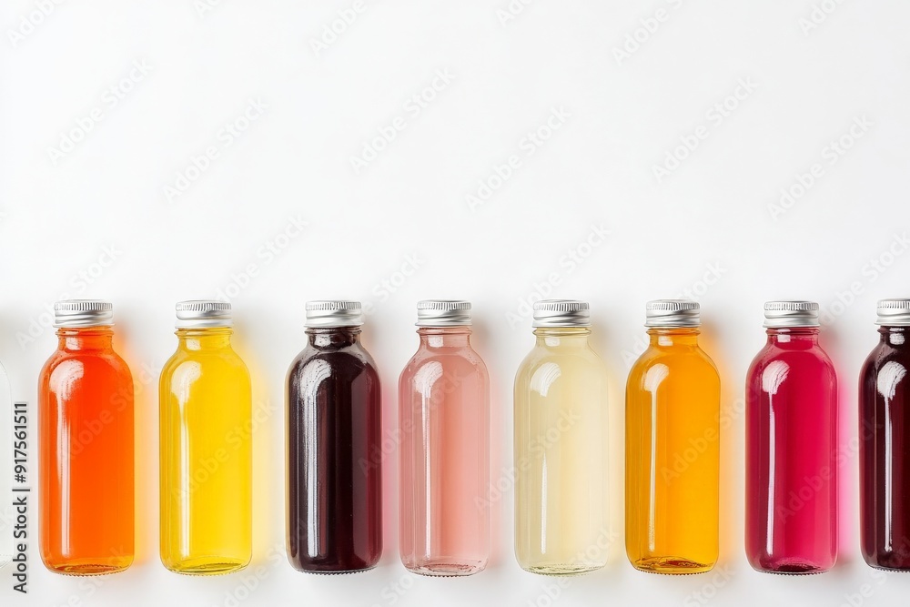 Colorful Glass Bottles With Liquids on White Background Colorful Glass Bottles With Liquids on White Background