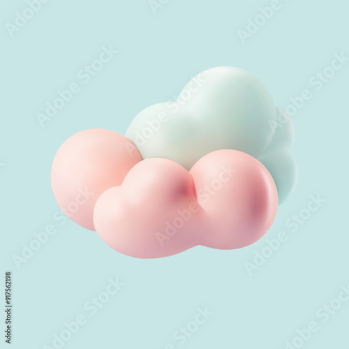 Clouds in pastel colors on blue background.  Realistic 3d vector illustration