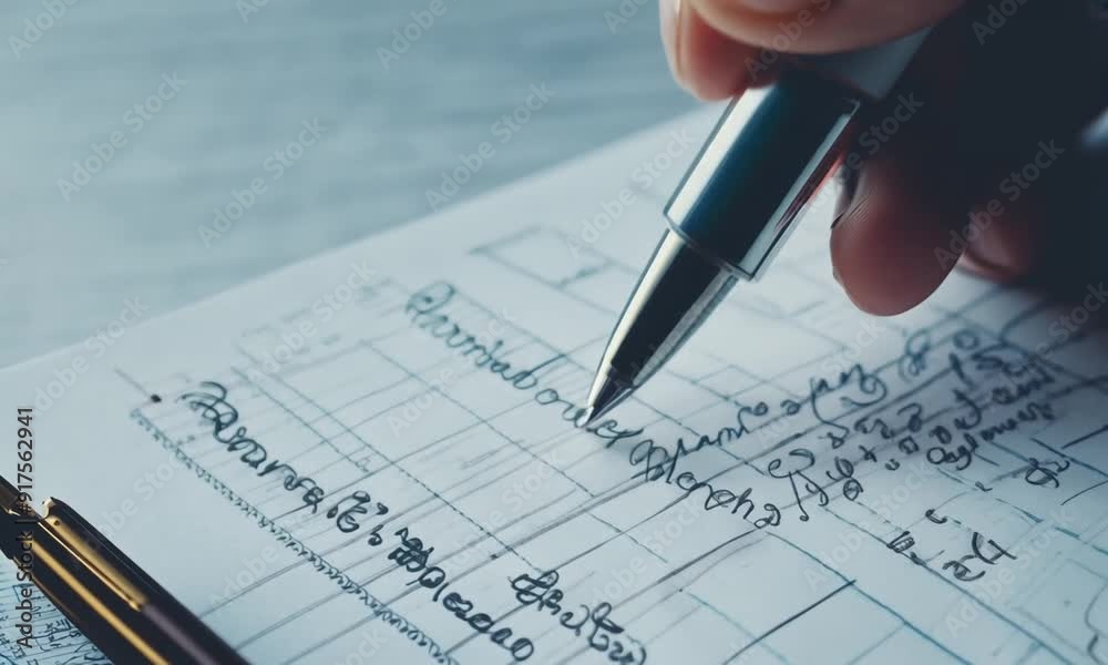 Zoom in financial notes, leather-bound notebook, meticulous planning, handwriting Zoom in financial notes, leather-bound notebook, meticulous planning, handwriting