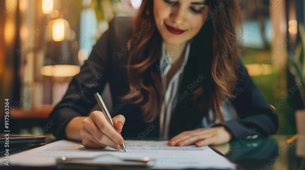 Beautiful business woman is writing Planning, notes for schedule, agenda and reminders in the office Beautiful business woman is writing Planning, notes for schedule, agenda and reminders in the office