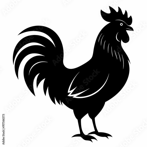 Rooster isolated on white background, Rooster vector illustration, bird on a branch vector art, chicken silhouette, bird vector icon, chickens on a branch line art, eps