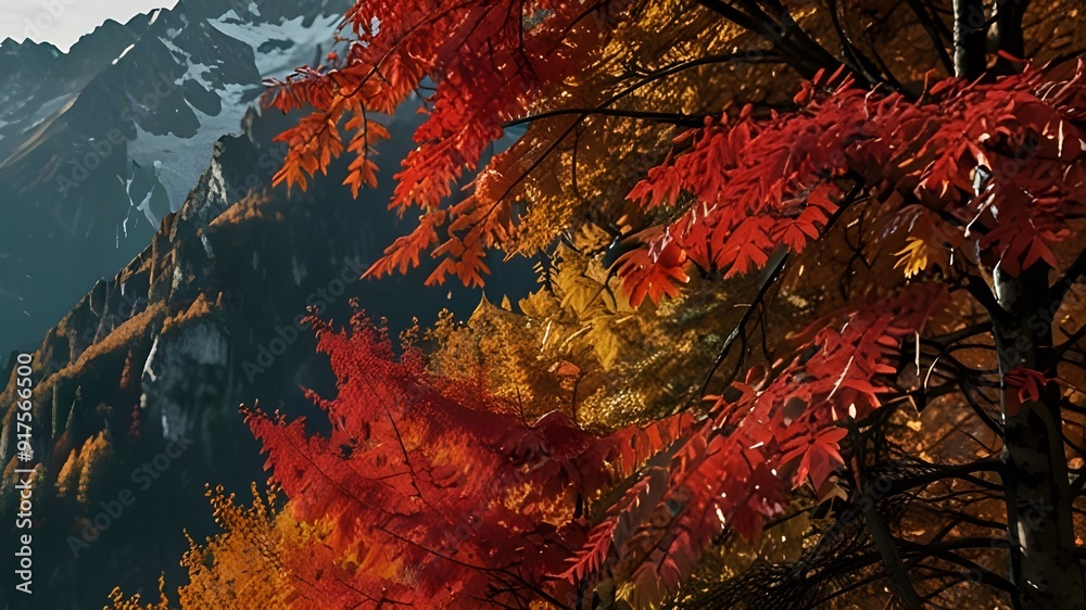 Red autumn Chamonix in the Alps Generative AI Red autumn Chamonix in the Alps Generative AI