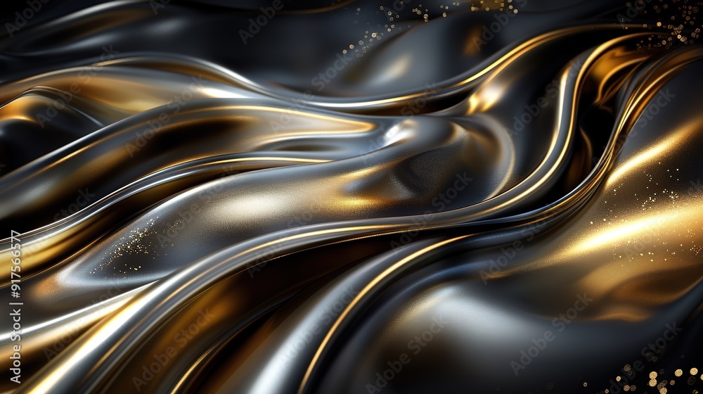 Abstract Background of Shiny Gold and Black Wavy Fabric. Abstract Background of Shiny Gold and Black Wavy Fabric.