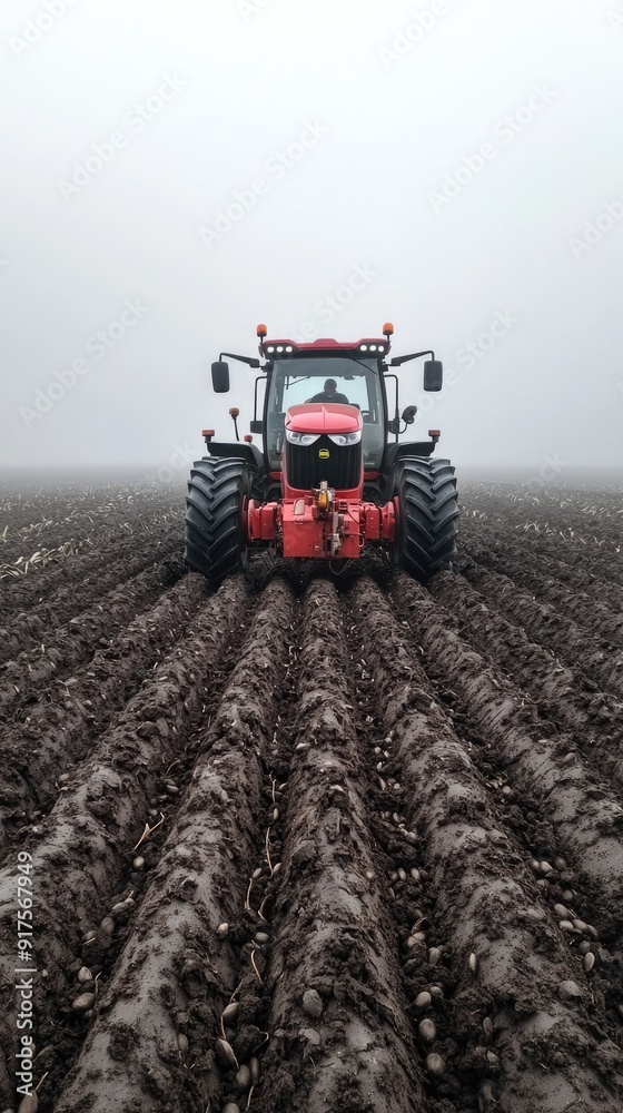 Obraz premium Precision Agriculture: Smart Tractor Using GPS and AI Planting Seeds in Perfect Rows, Generative Ai