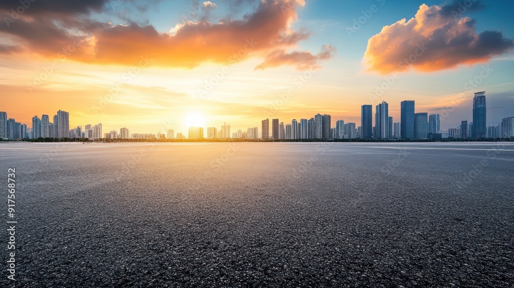 Cityscape with Sunset and Empty Road Cityscape with Sunset and Empty Road