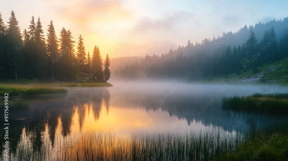 Misty Mountain Lake at Sunrise Misty Mountain Lake at Sunrise