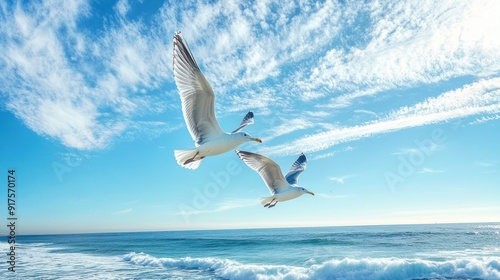 Seagulls Soaring Above the Ocean