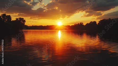 Golden Sunset Over a Serene Lake