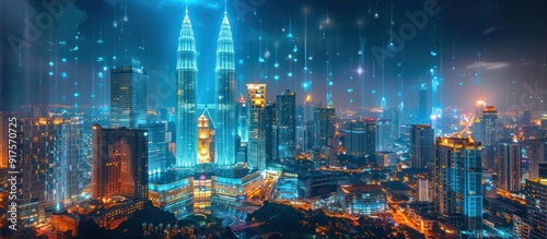 Kuala Lumpur Skyline with Digital Rain