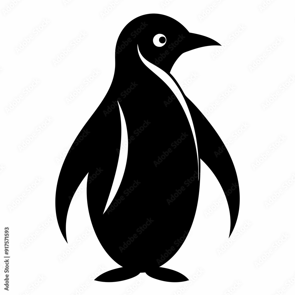 Obraz premium penguin cartoon isolated on white, penguin vector illustration, bird on a branch vector art, penguin silhouette, bird vector icon, penguins on a branch line art, eps