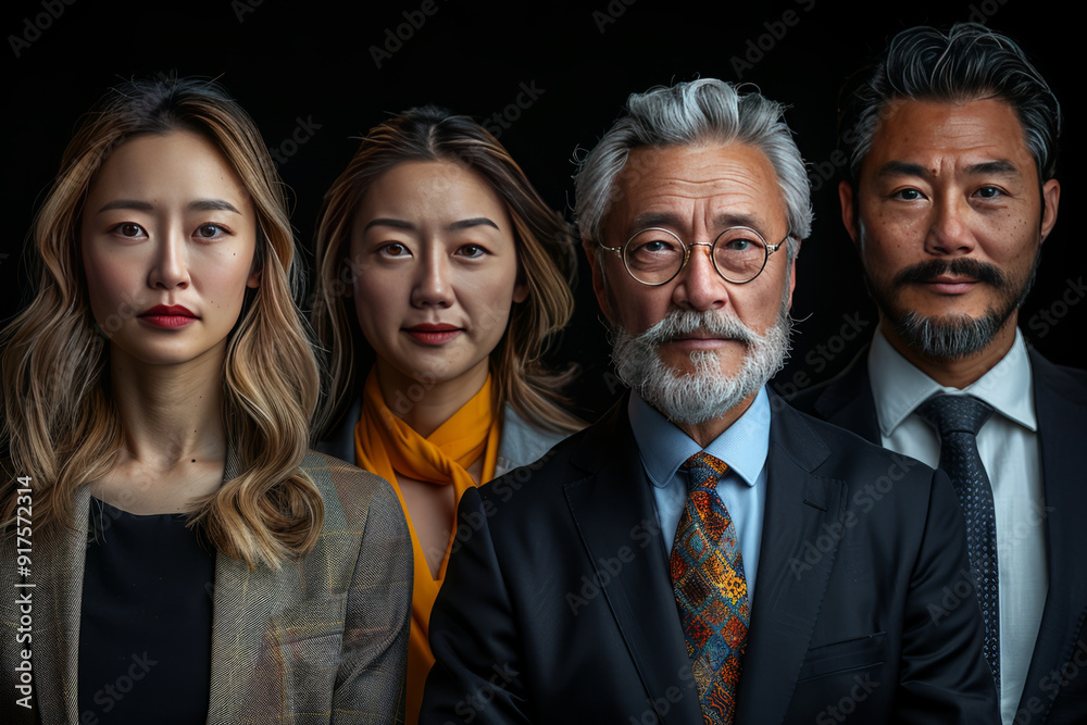 Diverse faces, 35 years old, styled as business people, with chinese, malay, indian and caucasian faces in that order.generative ai Diverse faces, 35 years old, styled as business people, with chinese, malay, indian and caucasian faces in that order.generative ai