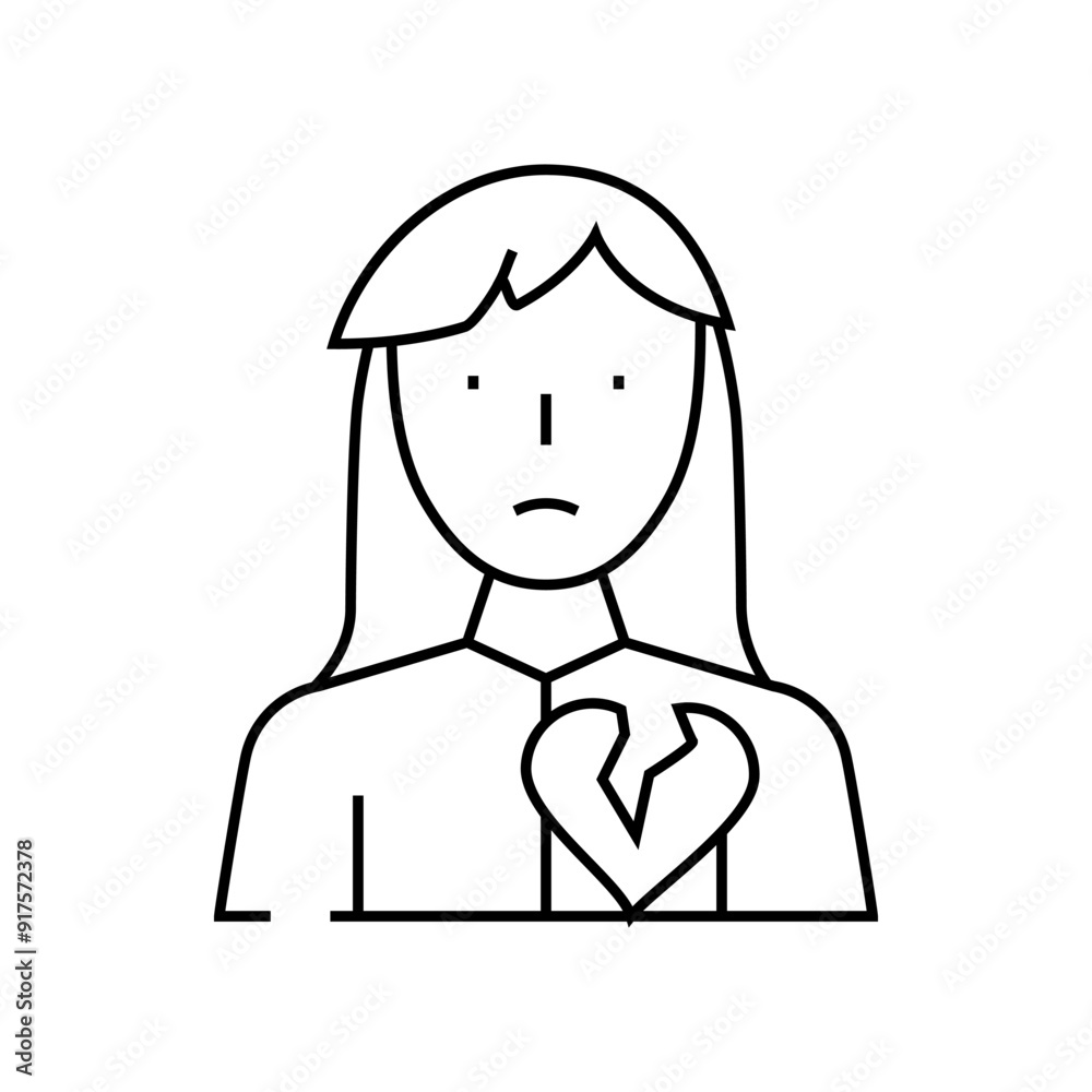 broken heart girl line icon vector. broken heart girl sign. isolated contour symbol black illustration broken heart girl line icon vector. broken heart girl sign. isolated contour symbol black illustration