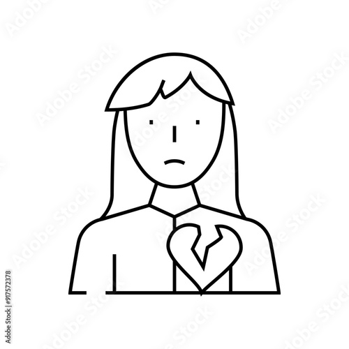 broken heart girl line icon vector. broken heart girl sign. isolated contour symbol black illustration