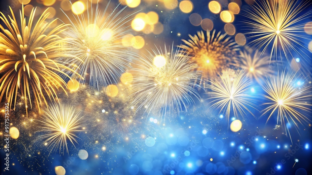 Dancing of golden fireworks and shimmering bokeh lights, creates a dreamlike New Year's Eve atmosphere. The abstract design adds a touch of artistic flair to your holiday presentations. Dancing of golden fireworks and shimmering bokeh lights, creates a dreamlike New Year's Eve atmosphere. The abstract design adds a touch of artistic flair to your holiday presentations.