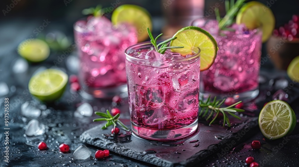 Refreshing Pink Cocktail with Lime and Rosemary Refreshing Pink Cocktail with Lime and Rosemary