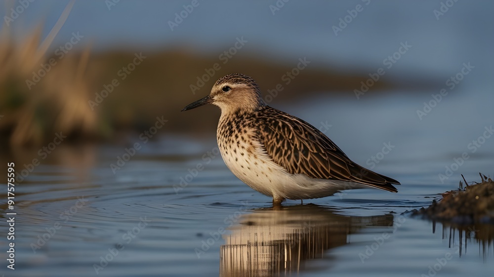 Ruff - Philomachus pugnax / Calidris pugnax - at the Curonian lagoon shore, Lithuania, spring Generative AI Ruff - Philomachus pugnax / Calidris pugnax - at the Curonian lagoon shore, Lithuania, spring Generative AI