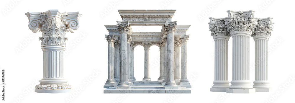 Naklejka premium Classical columns set isolated on transparent background with detailed architectural elements