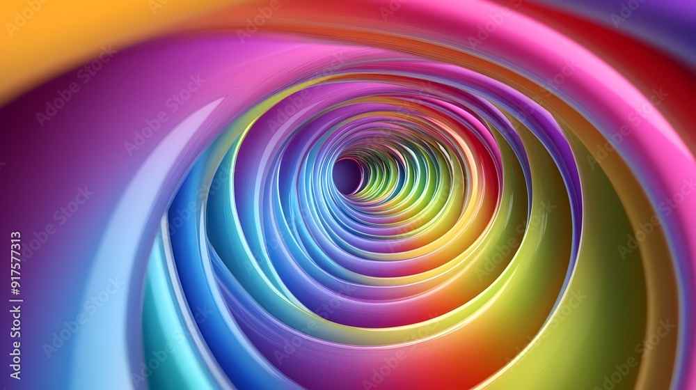 Hypnotic 3D Spiral with Rainbow Gradient - Captivating Digital Art Background
