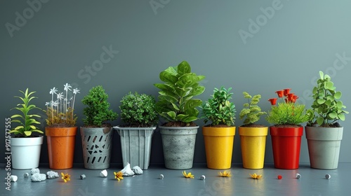 A Row of Colorful Potted Plants