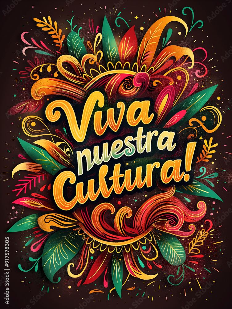 Obraz premium Vivid typographic poster with dark background and text Viva nuestra cultura