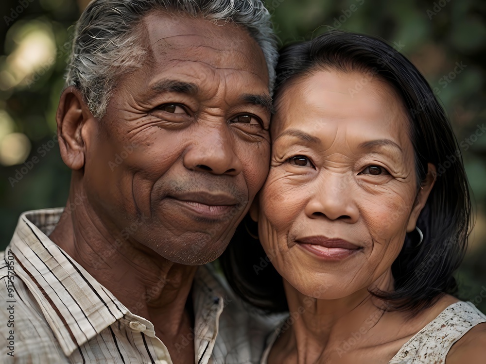 Portrait of a couple of black man from Africa and white woman from Asia, individuals of different races Portrait of a couple of black man from Africa and white woman from Asia, individuals of different races