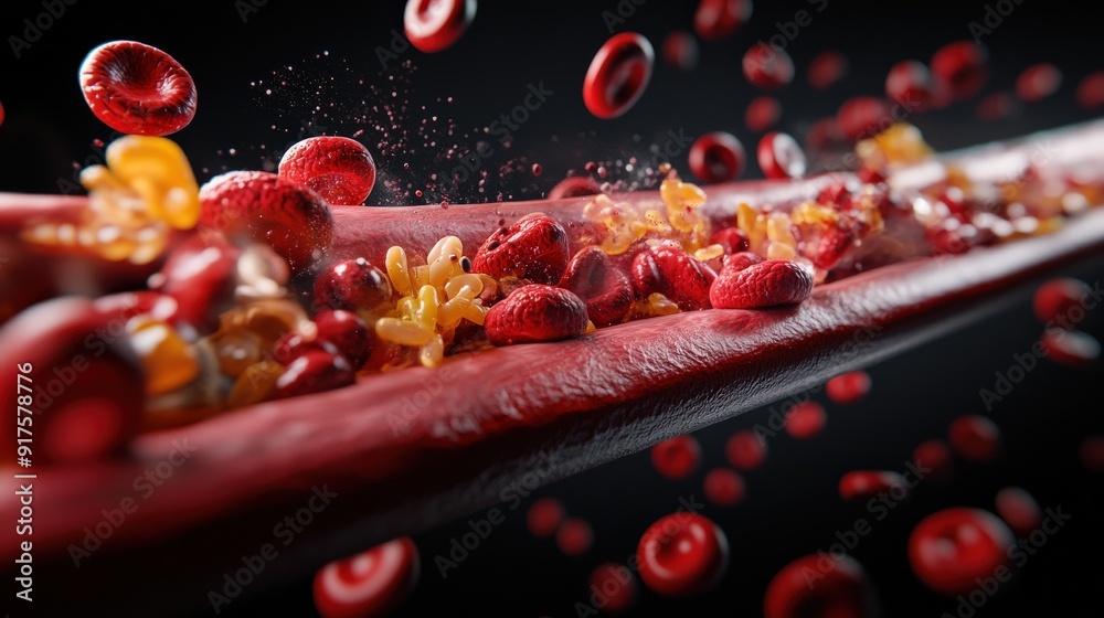 ภาพประกอบสต็อก Fat clogs blood. The accumulation of excess fat ...