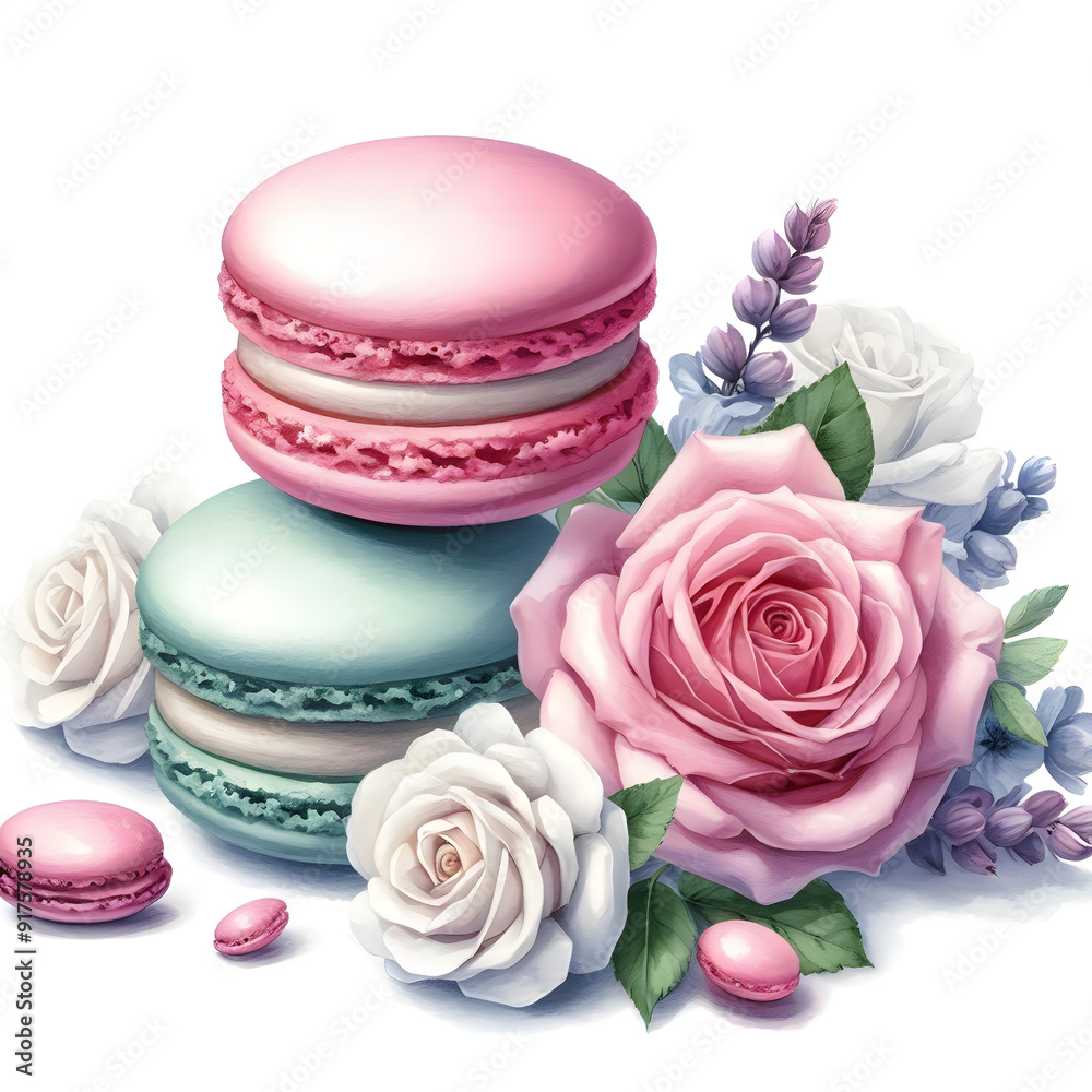 흰 배경, 마카롱, 수채화 (White background, macaron, water colour) 흰 배경, 마카롱, 수채화 (White background, macaron, water colour)