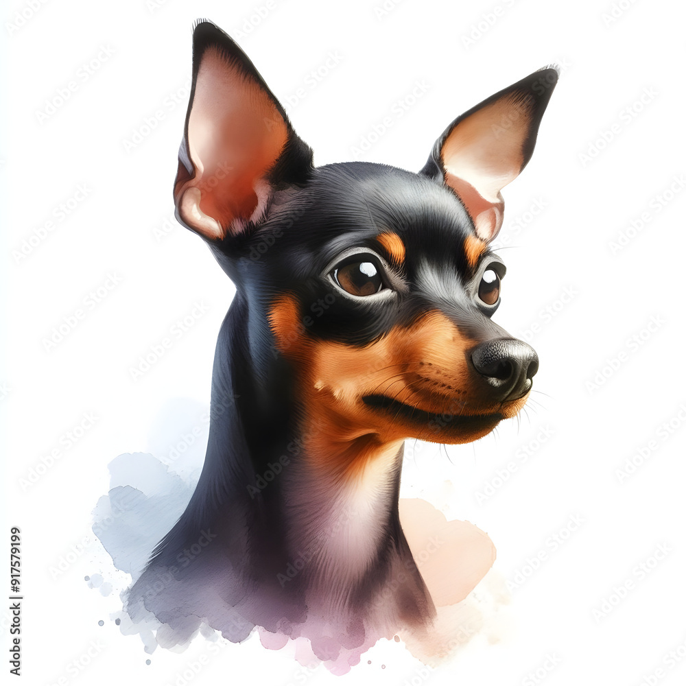 흰 배경, 미니핀, 미니어처 핀셔, 수채화 (white background, Miniature Pinscher, water colour) 흰 배경, 미니핀, 미니어처 핀셔, 수채화 (white background, Miniature Pinscher, water colour)
