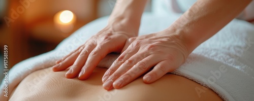 Wallpaper Mural Close-up of hands performing a gentle massage on a person's back, creating a soothing and relaxing atmosphere. Torontodigital.ca