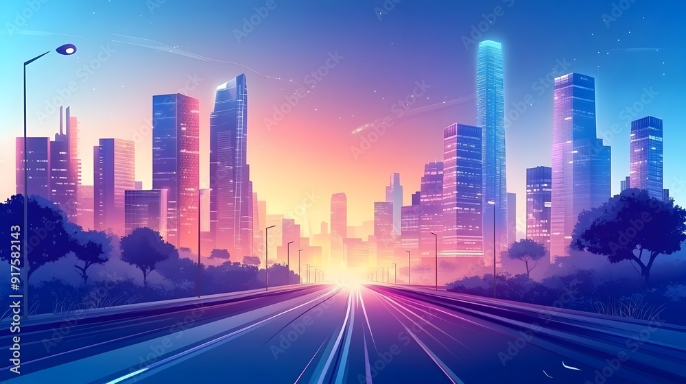 Captivating Urban Landscape with Soaring Skyscrapers and Bustling City Life