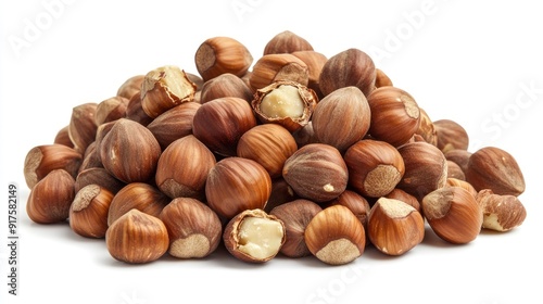 Pile of Hazelnuts Isolated on White Background