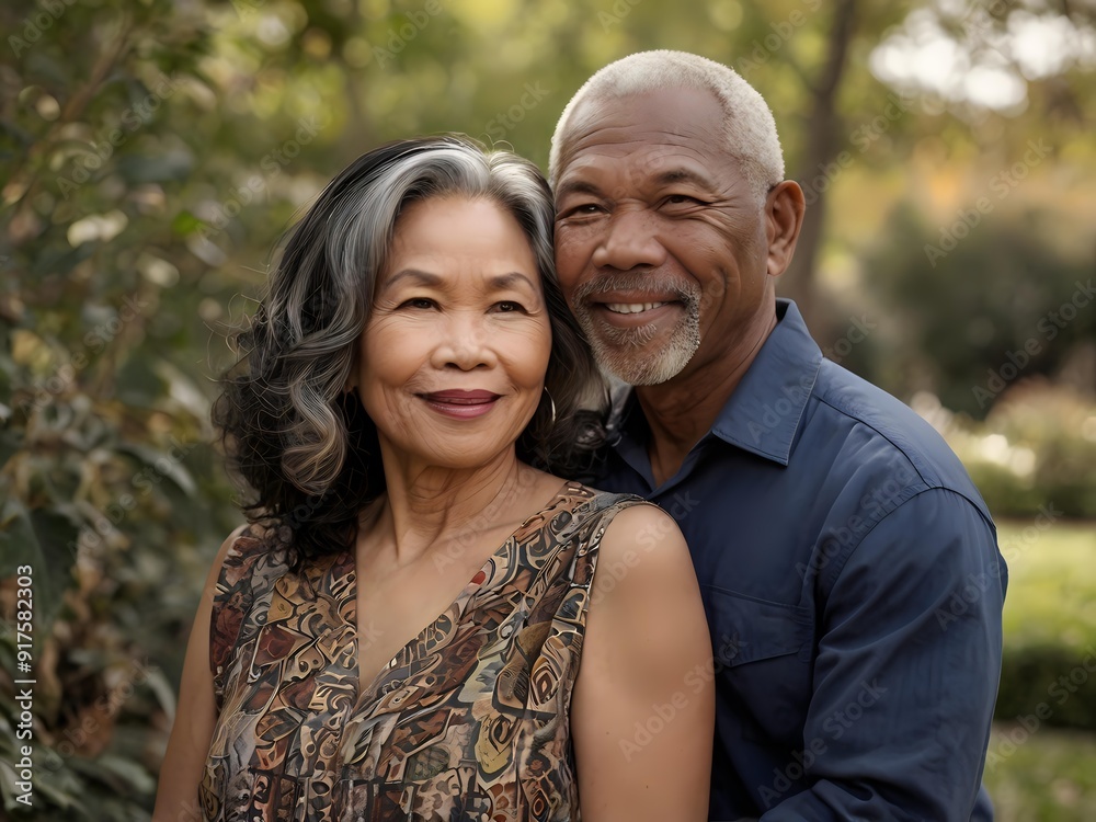 Portrait of a couple of black man from Africa and white woman from Asia, individuals of different races Portrait of a couple of black man from Africa and white woman from Asia, individuals of different races