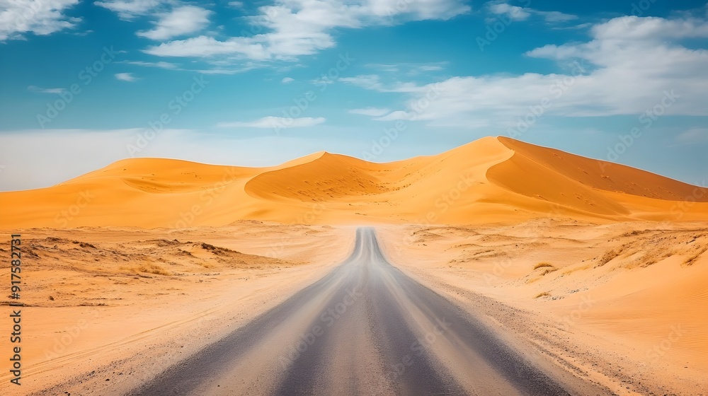 Endless Desert Road Winding Through Arid Landscape for Solitary Endless Desert Road Winding Through Arid Landscape for Solitary