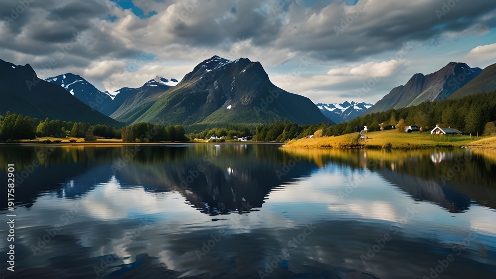 Amazing nature view with fjord and mountains. Beautiful reflection. Location: Scandinavian Mountains, Norway. Artistic picture. Beauty world. The feeling of complete freedom Generative AI Amazing nature view with fjord and mountains. Beautiful reflection. Location: Scandinavian Mountains, Norway. Artistic picture. Beauty world. The feeling of complete freedom Generative AI