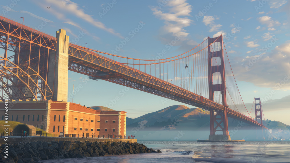 Obraz premium taken from on the banks of the San Francisco Bay, hi resolution photograph of the Golden Gate bridge,generative ai