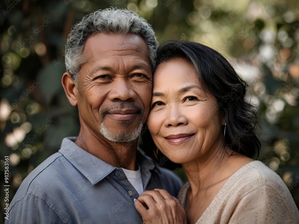 Portrait of a couple of black man from Africa and white woman from Asia, individuals of different races Portrait of a couple of black man from Africa and white woman from Asia, individuals of different races