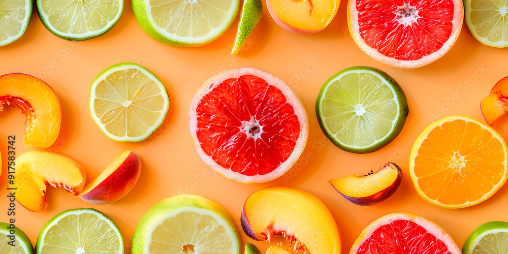 Seamless Abstract Colorful Flat Lay of Different Cut Lime, Citrus Fruits Slices, and Jellies Arranged in a Pattern Print for Textile, Packaging, Banner, Decor, Wrap, Fashion, Accessories, Web, Social. Seamless Abstract Colorful Flat Lay of Different Cut Lime, Citrus Fruits Slices, and Jellies Arranged in a Pattern Print for Textile, Packaging, Banner, Decor, Wrap, Fashion, Accessories, Web, Social.