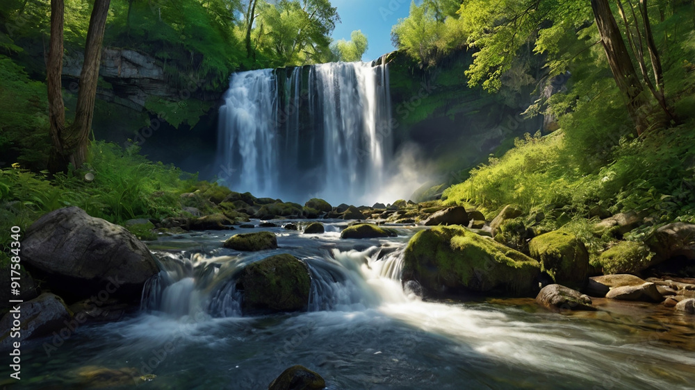 Fototapeta premium waterfall in the forest landscape natural scenery wallpaper background